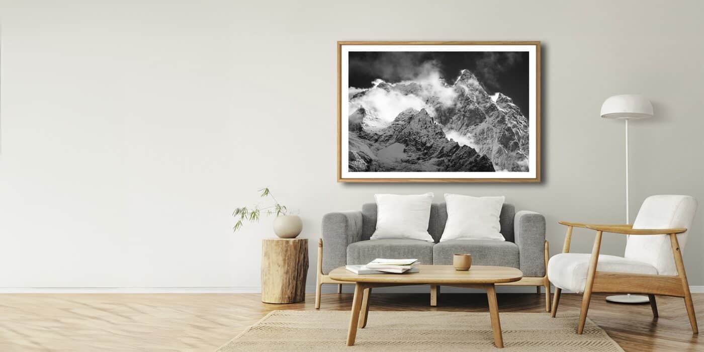 Photo de montagne en noir et blanc sous forme de Tableau Photo (caisse américaine)